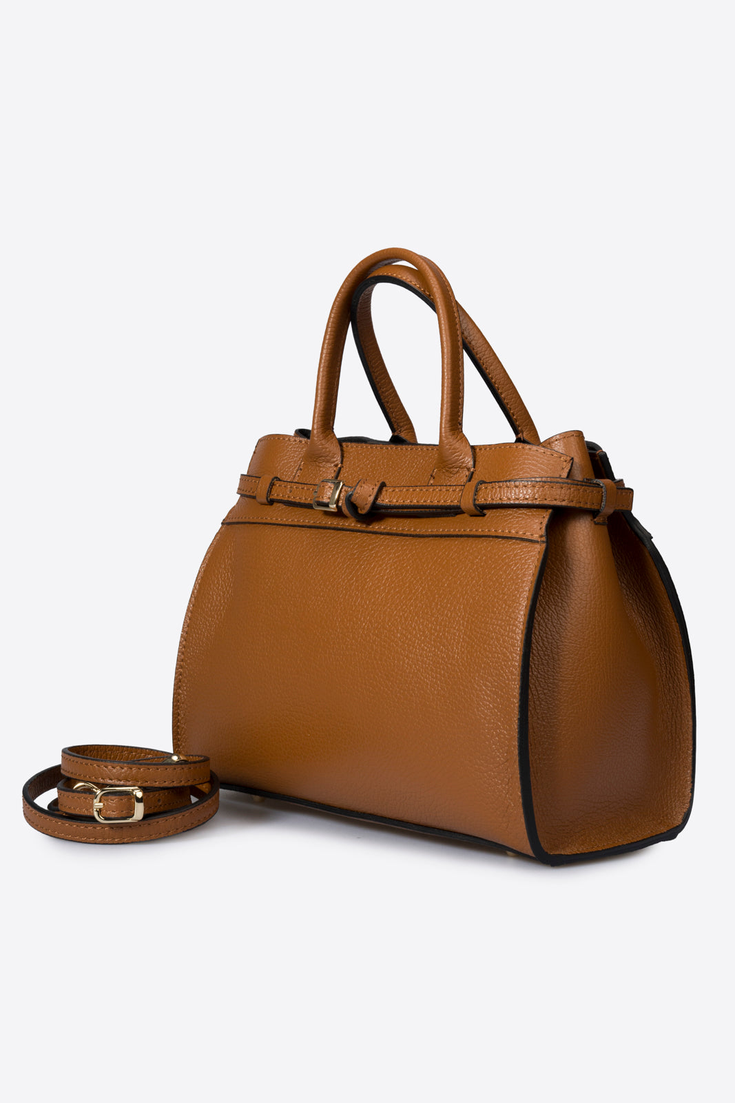 LIESEL Leather Top Handle Bag - Cognac