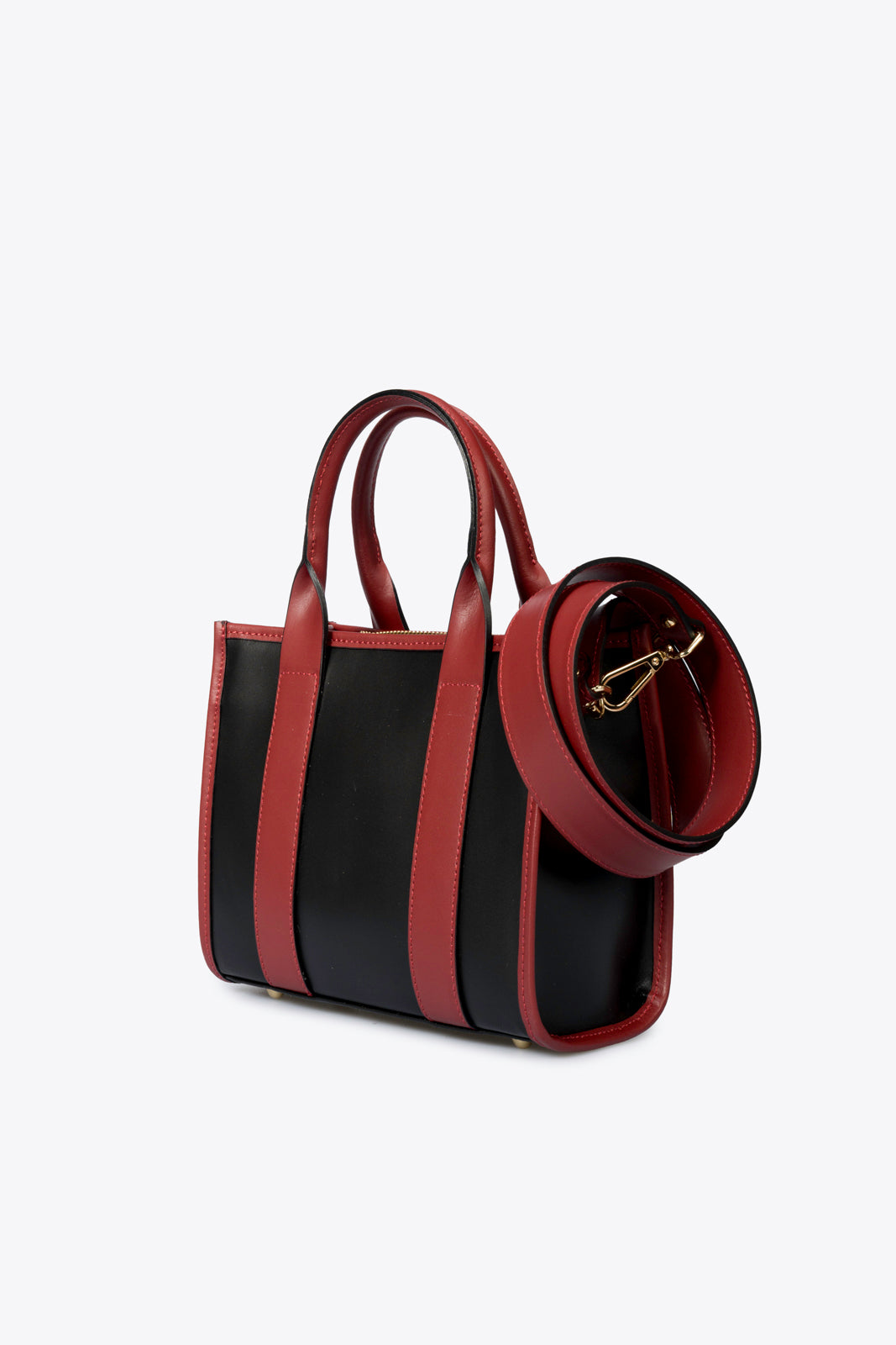 MARNIE Leather Top Handle Bag - Black+Red