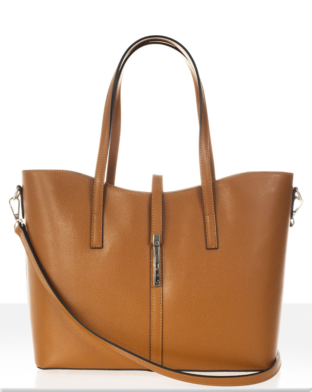 MAREN Leather Top Handle Bag - Cognac