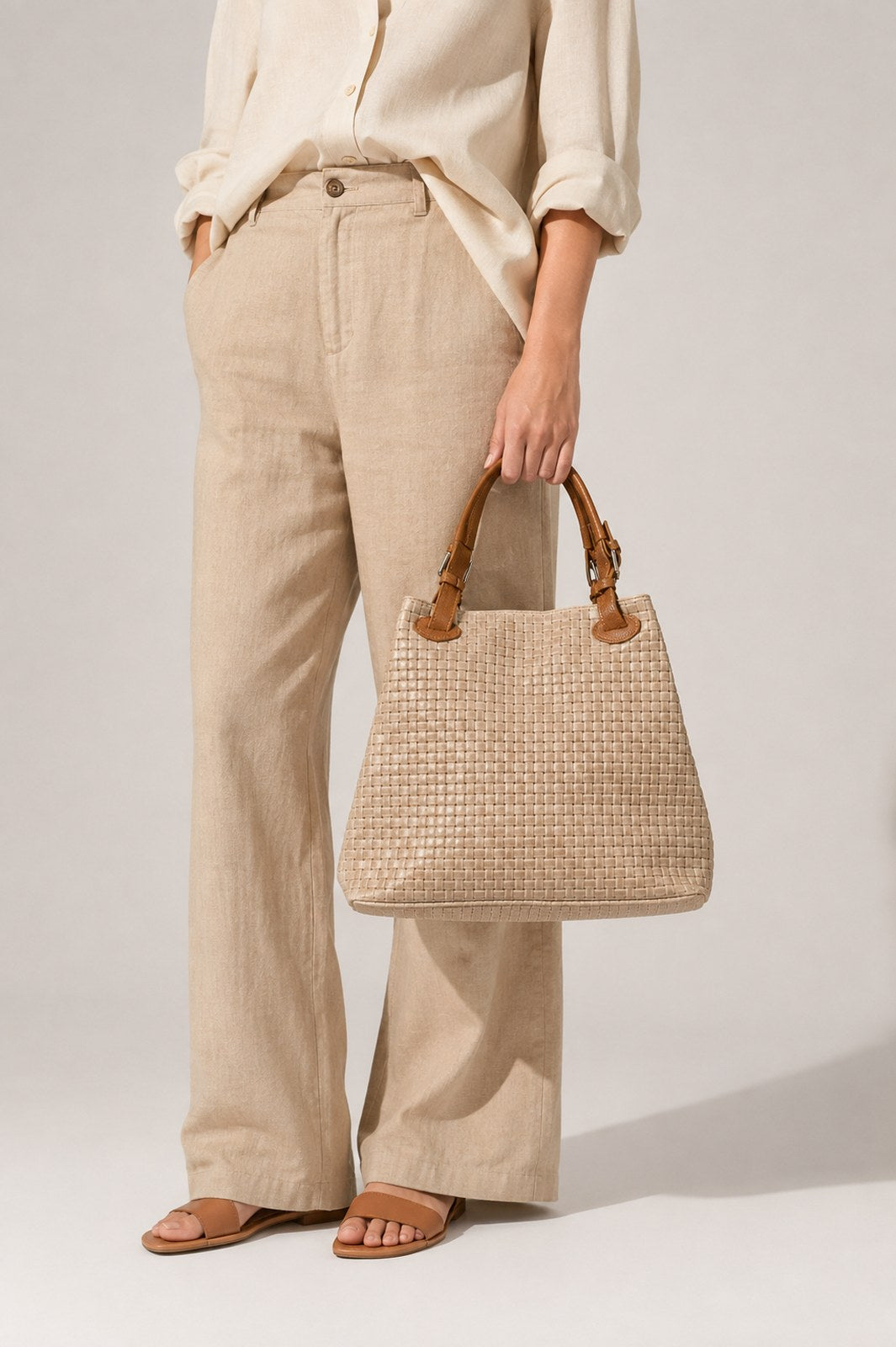 ARIA Leather Tote Bag - Taupe