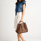DIONE Leather Top Handle Bag - Brown