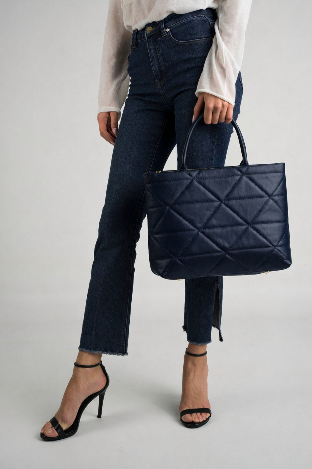 GINEVRA Leather Top Handle Bag - Blue
