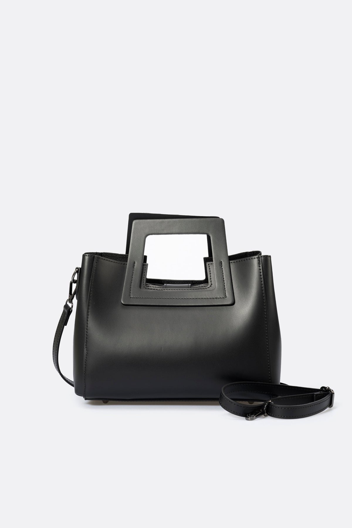 ANTHEA Leather Top Handle Bag - Black