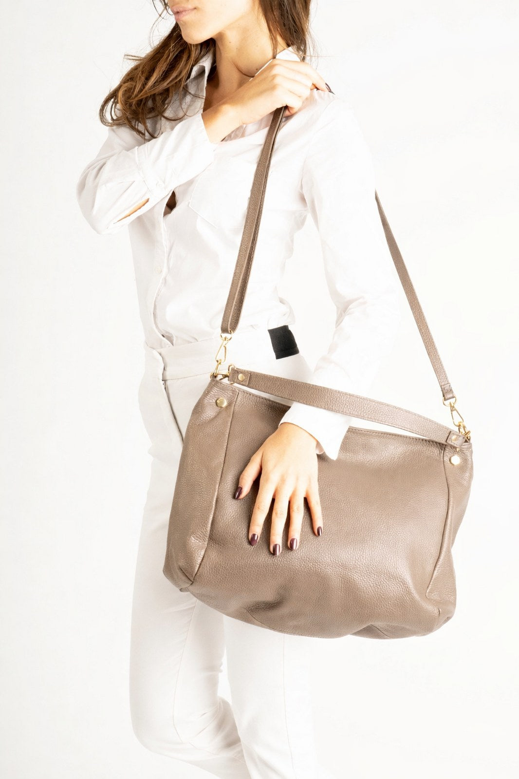 ANOUK Leather Top Handle Bag - Taupe