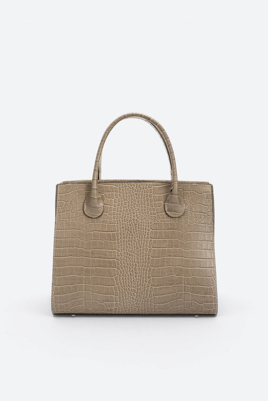 CASSANDRA Leather Top Handle Bag - Taupe