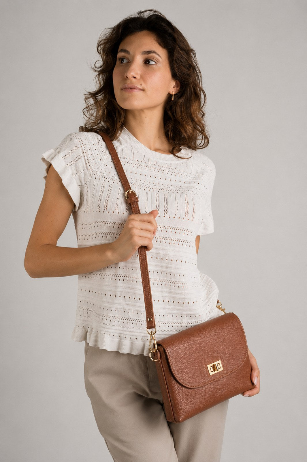 NORAH Leather Crossbody Bag - Brown