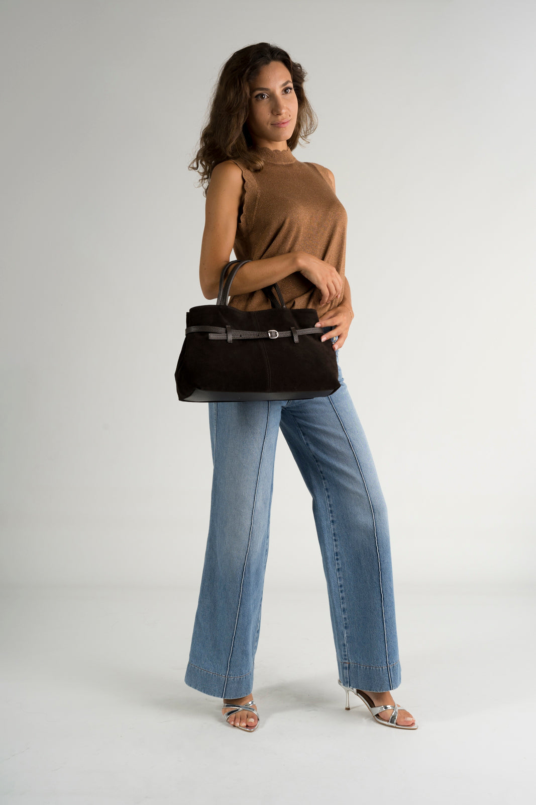 GENEVA Leather Top Handle Bag - Testa di Moro
