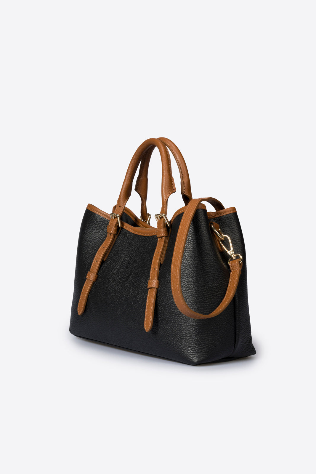 TESS Leather Top Handle Bag - Black