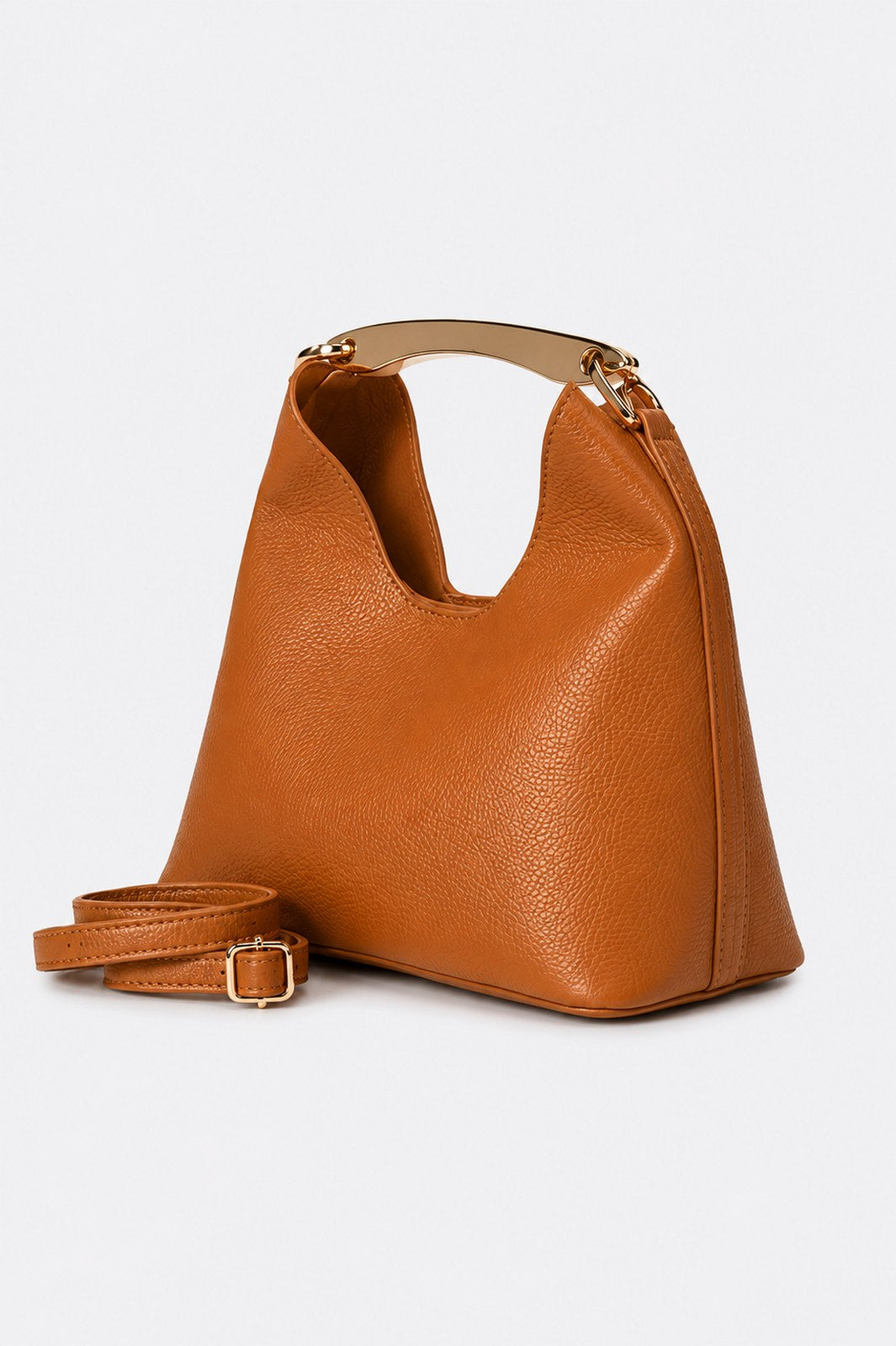 AGNES Leather Top Handle Bag - Cognac