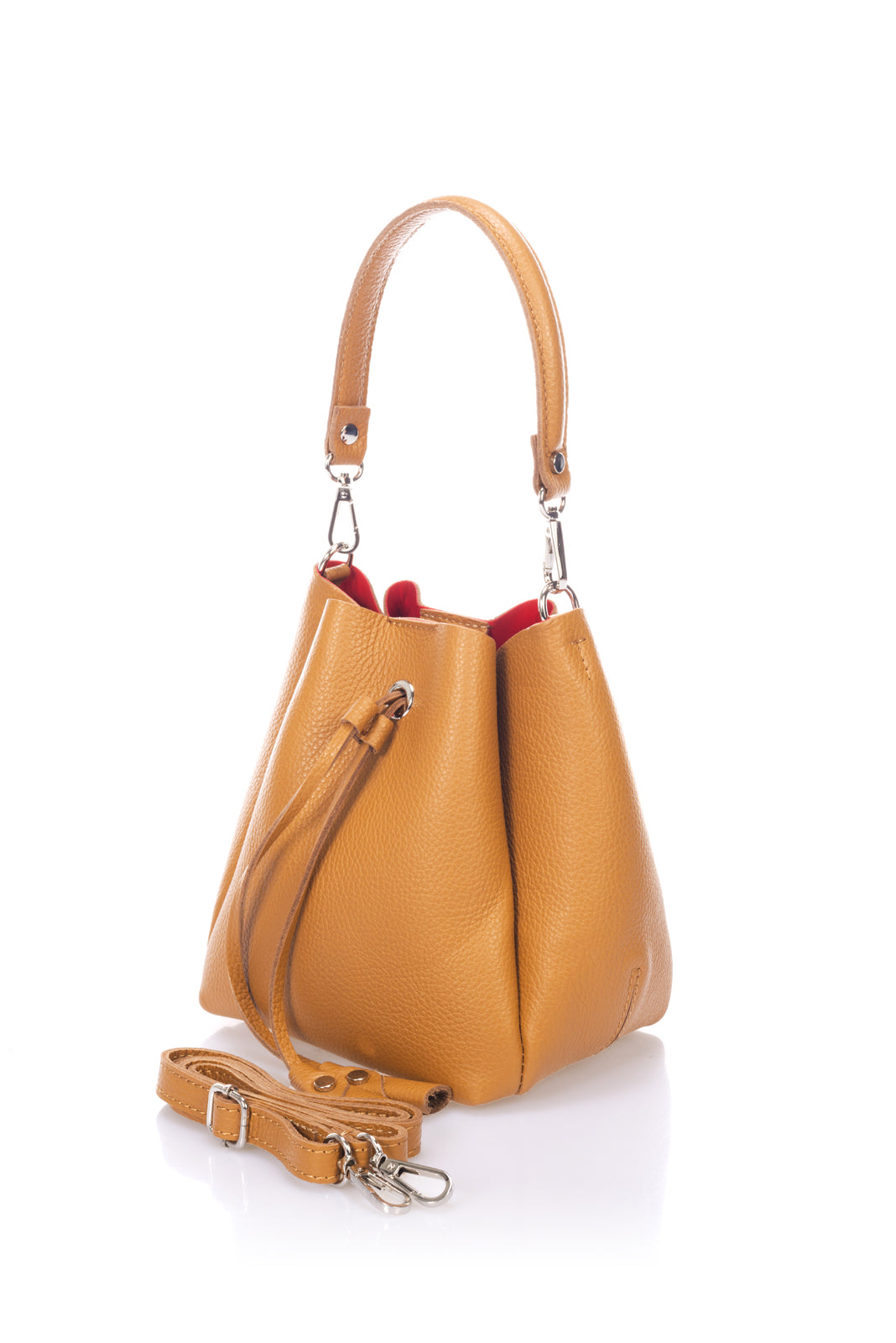 ELIZABETH Leather Bucket Bag - Cognac
