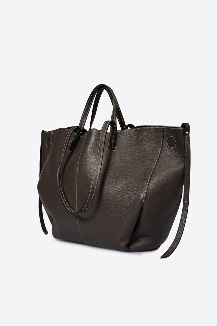 LAETITIA Leather Top Handle Bag - Dark Brown