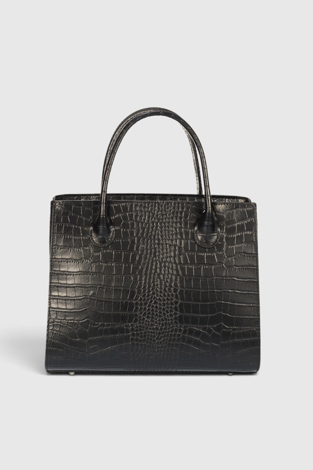 CASSANDRA Leather Top Handle Bag - Black