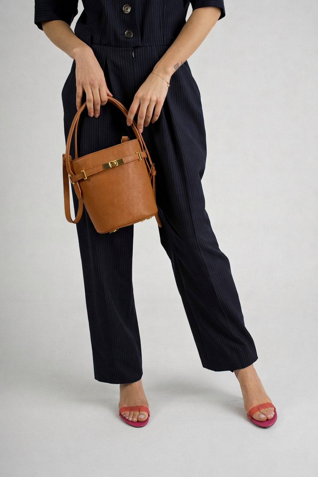 MYRTO Leather Top Handle Bag - Cognac