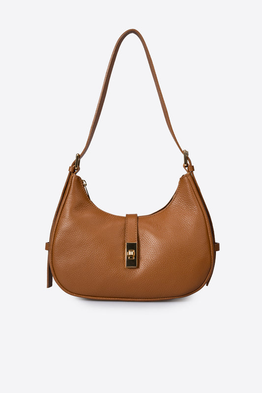PORZIA Leather Top Handle Bag - Cognac