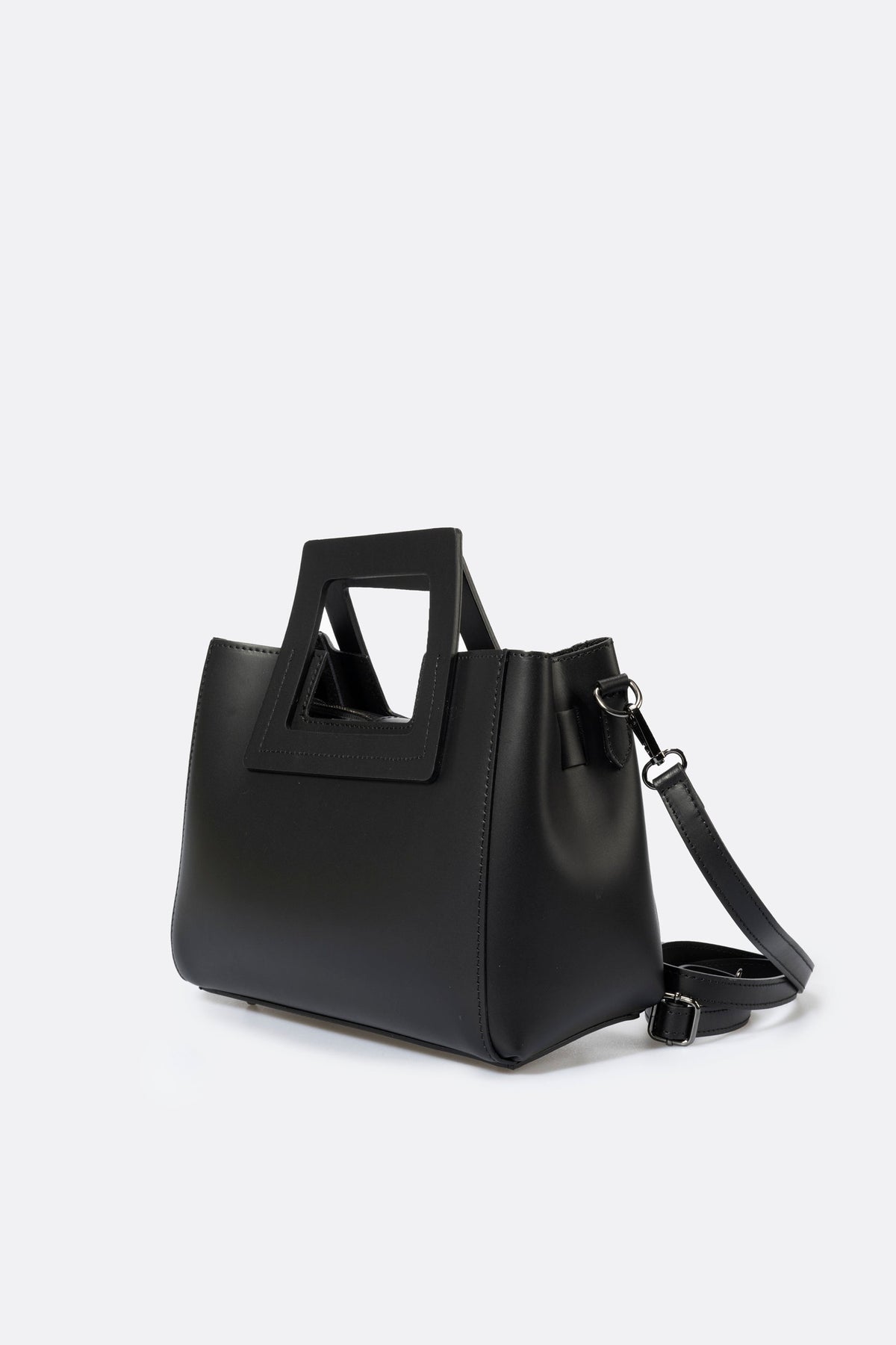 ANTHEA Leather Top Handle Bag - Black