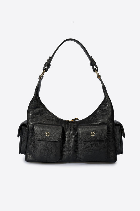 LOUISE Leather Top Handle Bag - Black