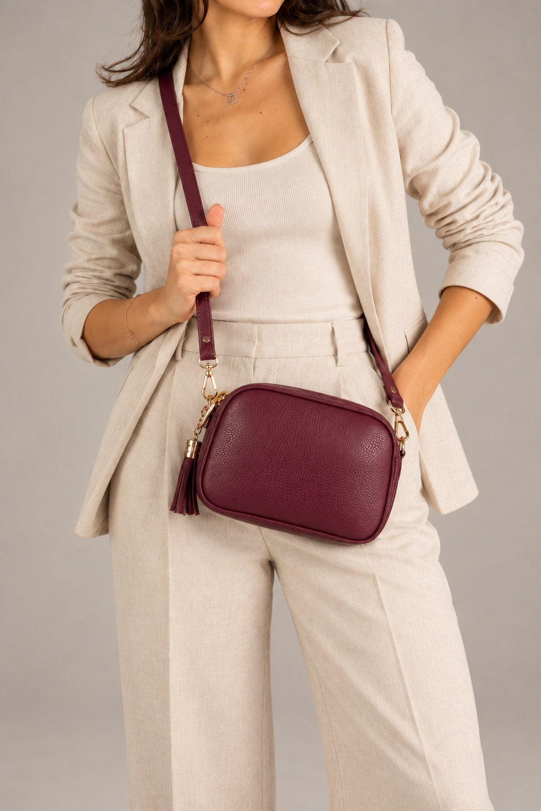 EBE Leather Crossbody Bag - Wine