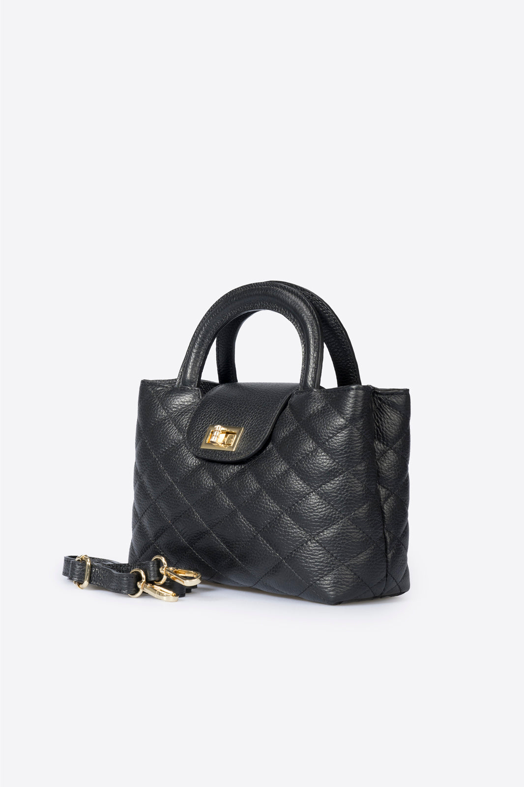 Leather Top Handle Bag 8043 - Black