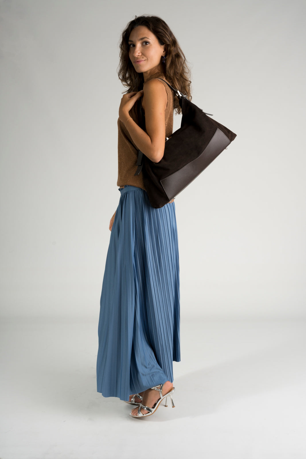 FLEUR Leather Top Handle Bag - Testa di Moro