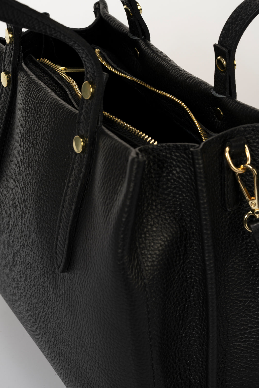 BIANCA Leather Top Handle Bag - Black