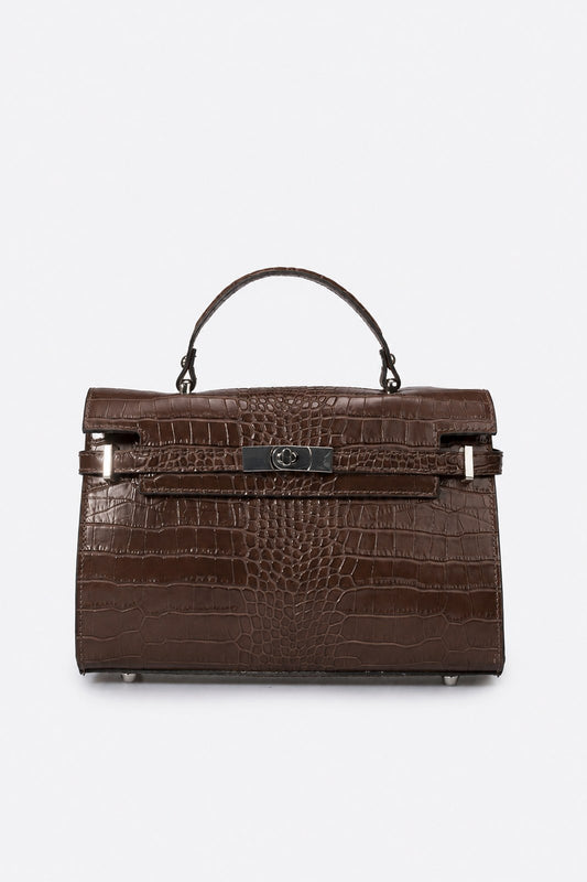 LEA Leather Top Handle Bag - Brown