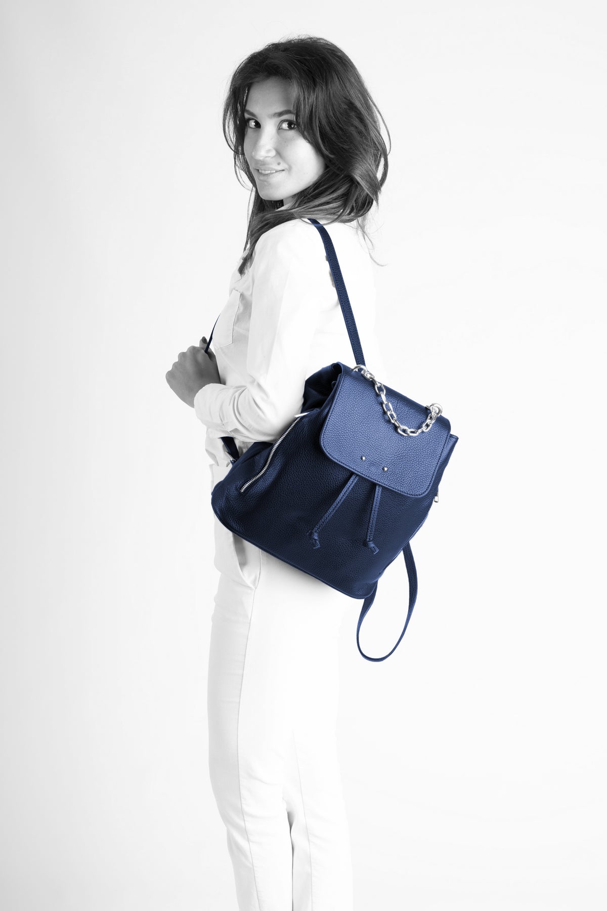 CORA Leather Backpack - Blue Jeans
