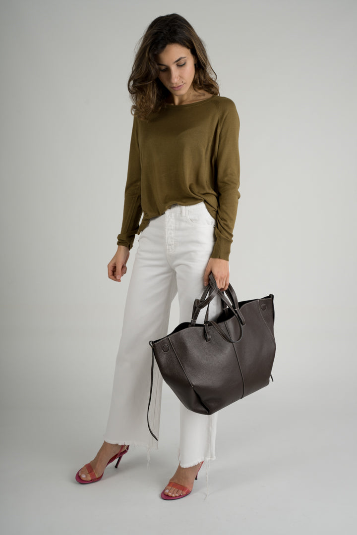 LAETITIA Leather Top Handle Bag - Dark Brown