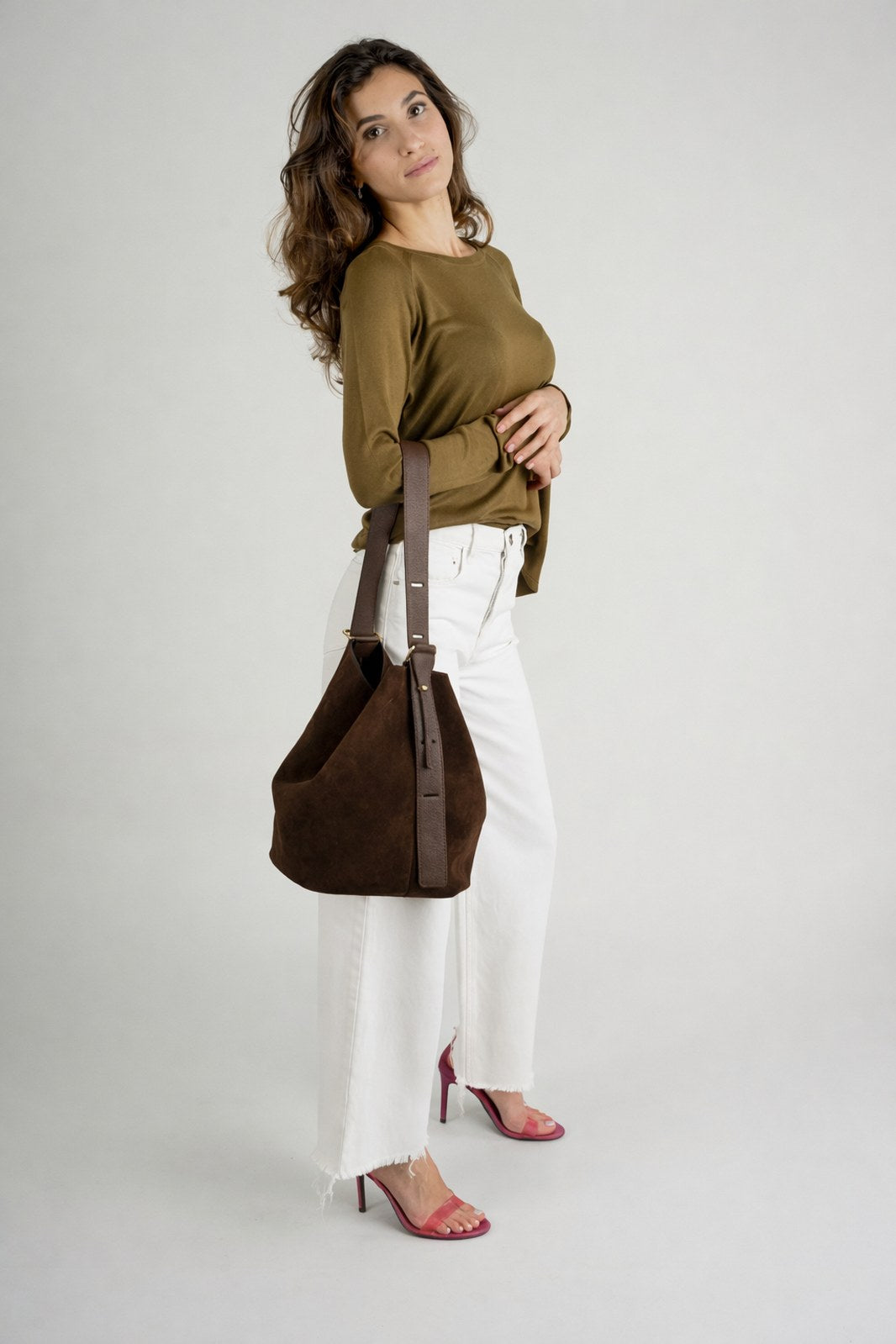 ARIAH Leather Shoulder Bag - Dark Brown