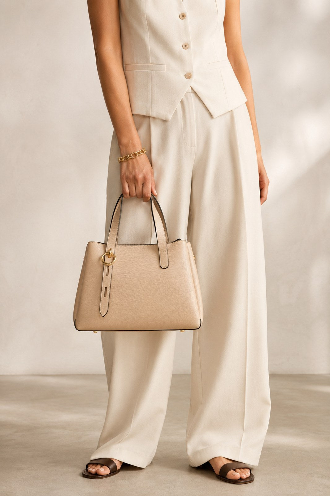 EMILY Leather Top Handle Bag - Taupe