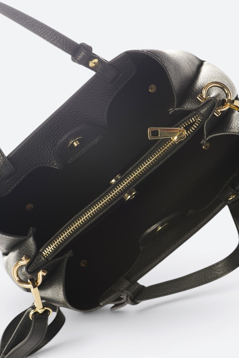 ORIETTA Leather Top Handle Bag - Black