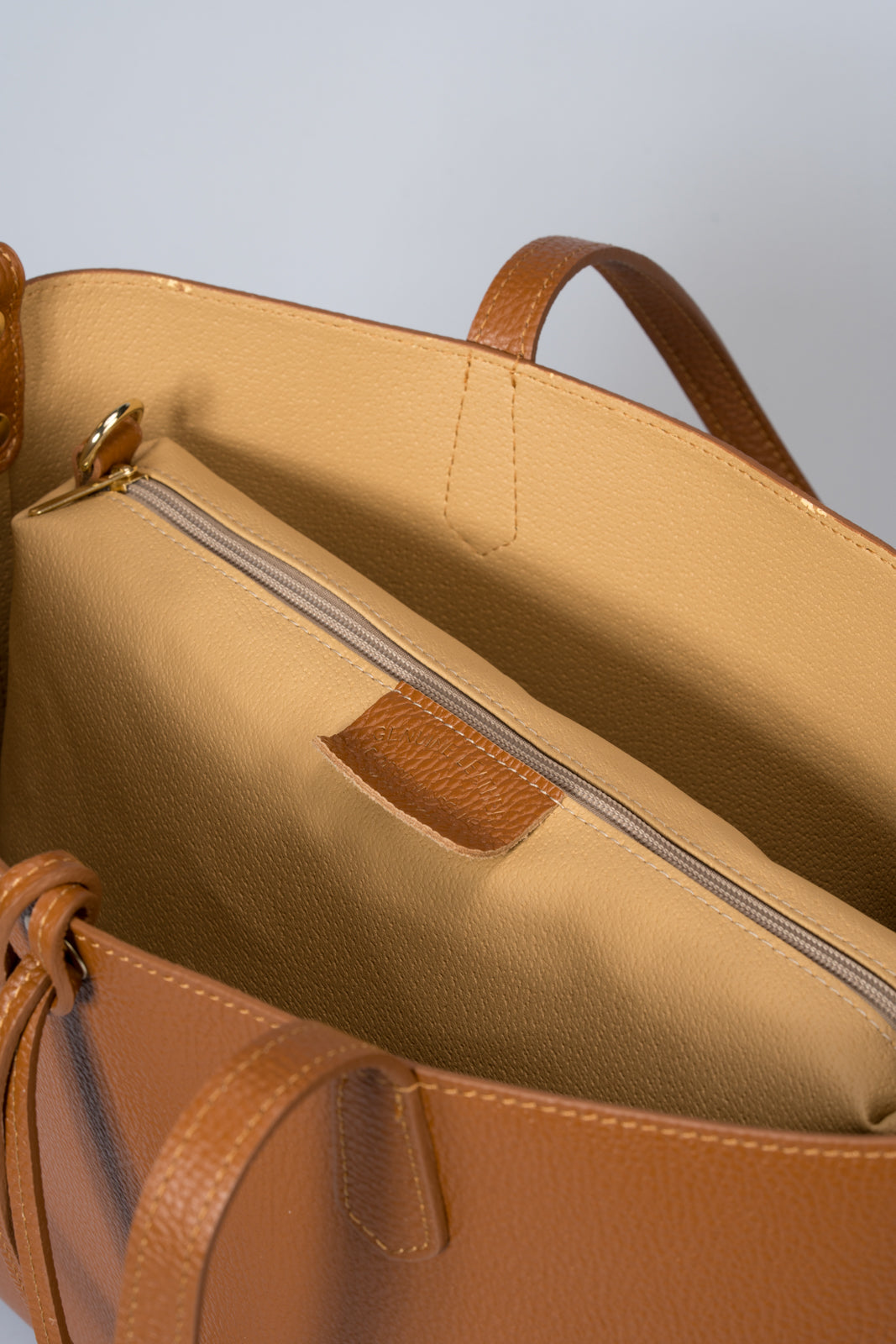 ROMY Leather Top Handle Bag - Cognac