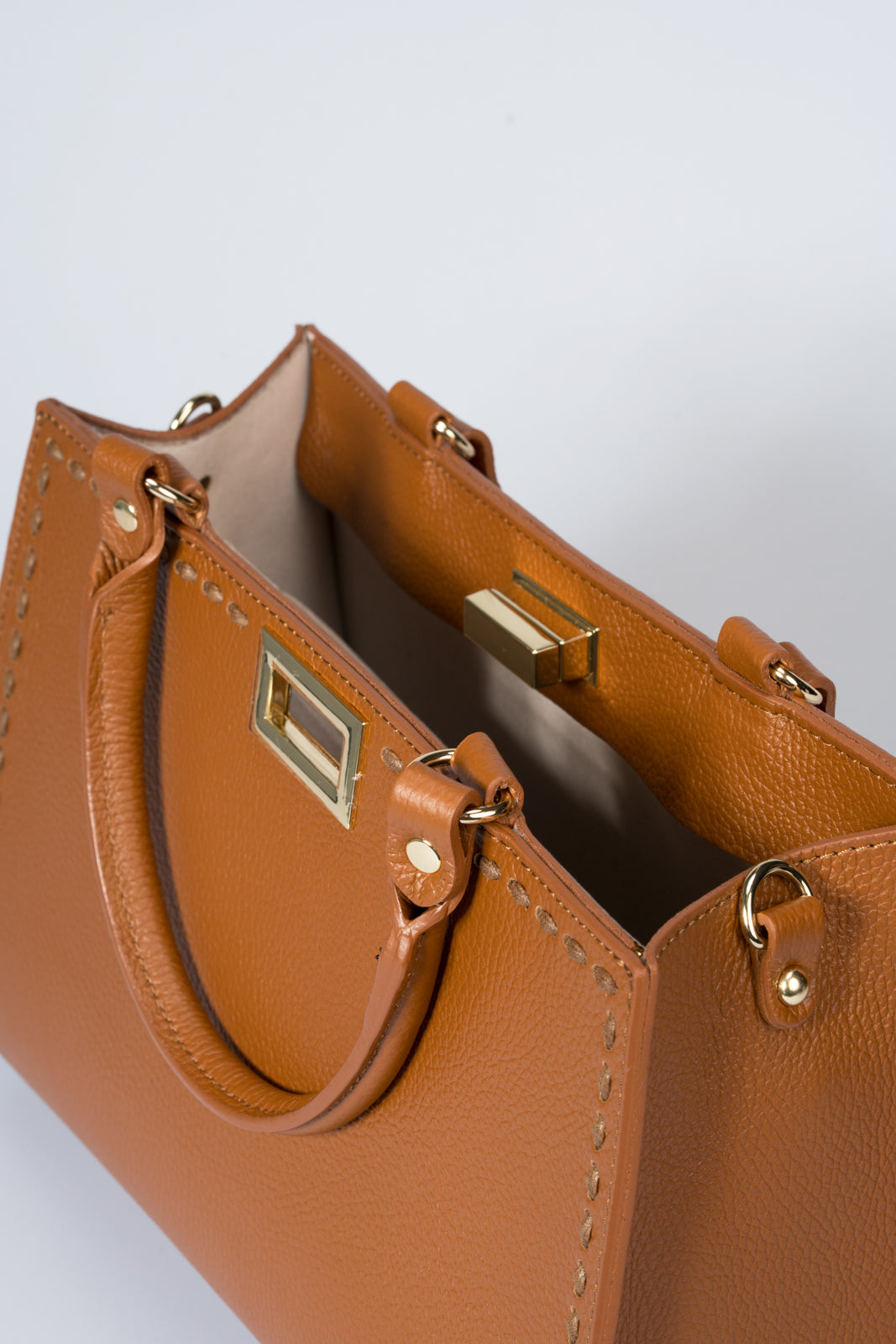 LIDIA Leather Top Handle Bag - Cognac