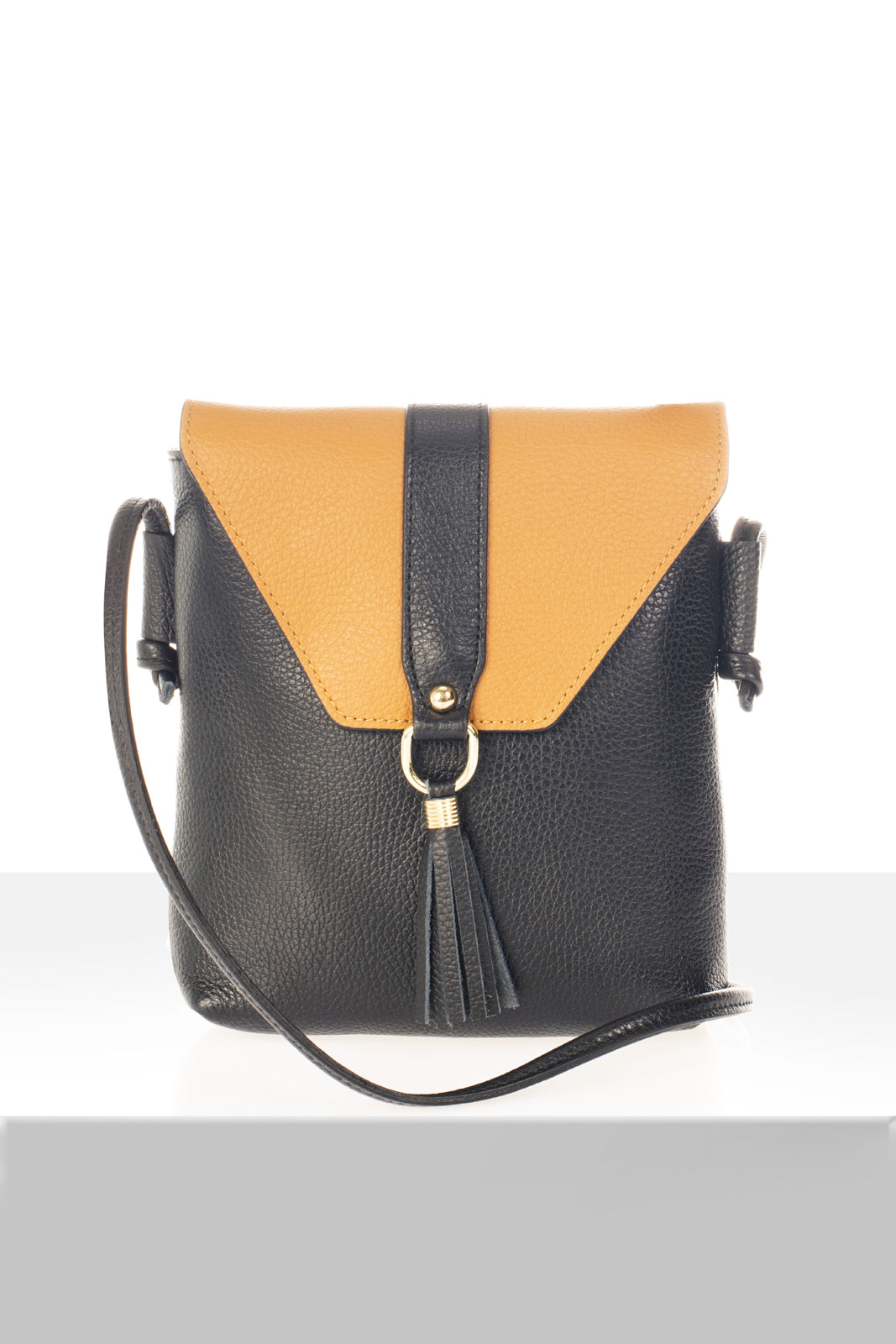 Leather Crossbody Bag 3552 - Black + Cognac