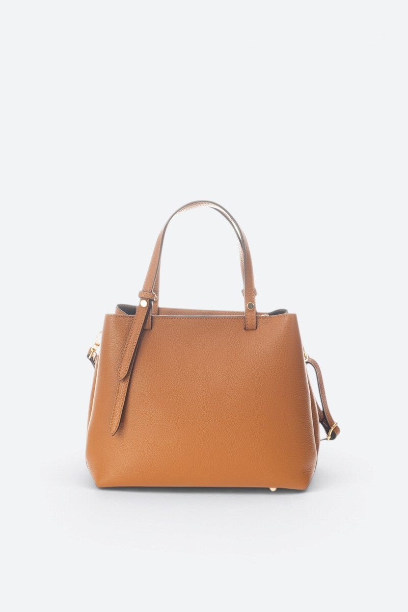 ORIETTA Leather Top Handle Bag - Cognac