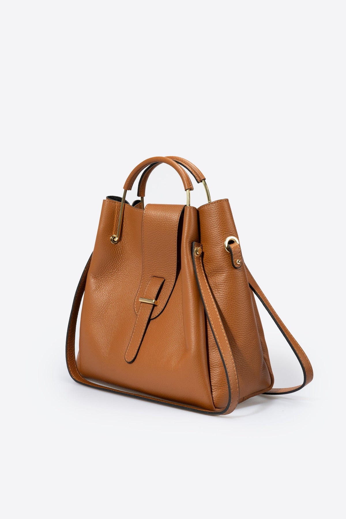 DIONE Leather Top Handle Bag - Cuoio