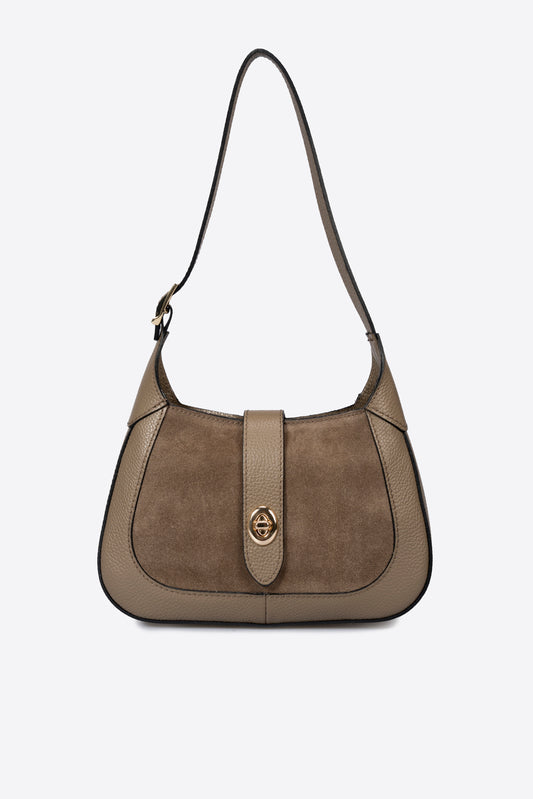 SOLANGE Leather Top Handle Bag - Taupe