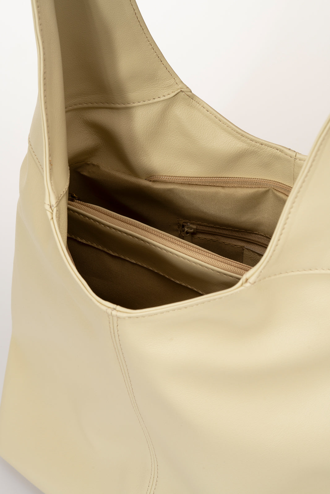 Leather Shoulder Bag 6933 - Beige