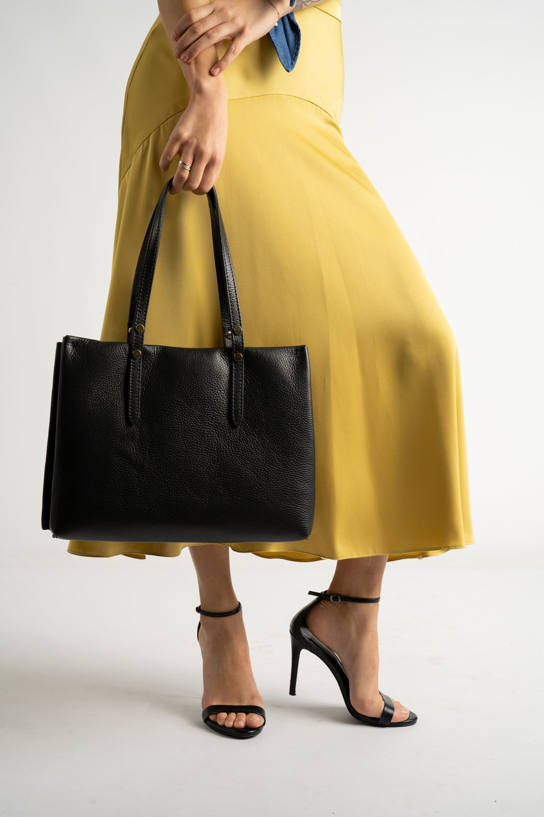 BIANCA Leather Top Handle Bag - Black