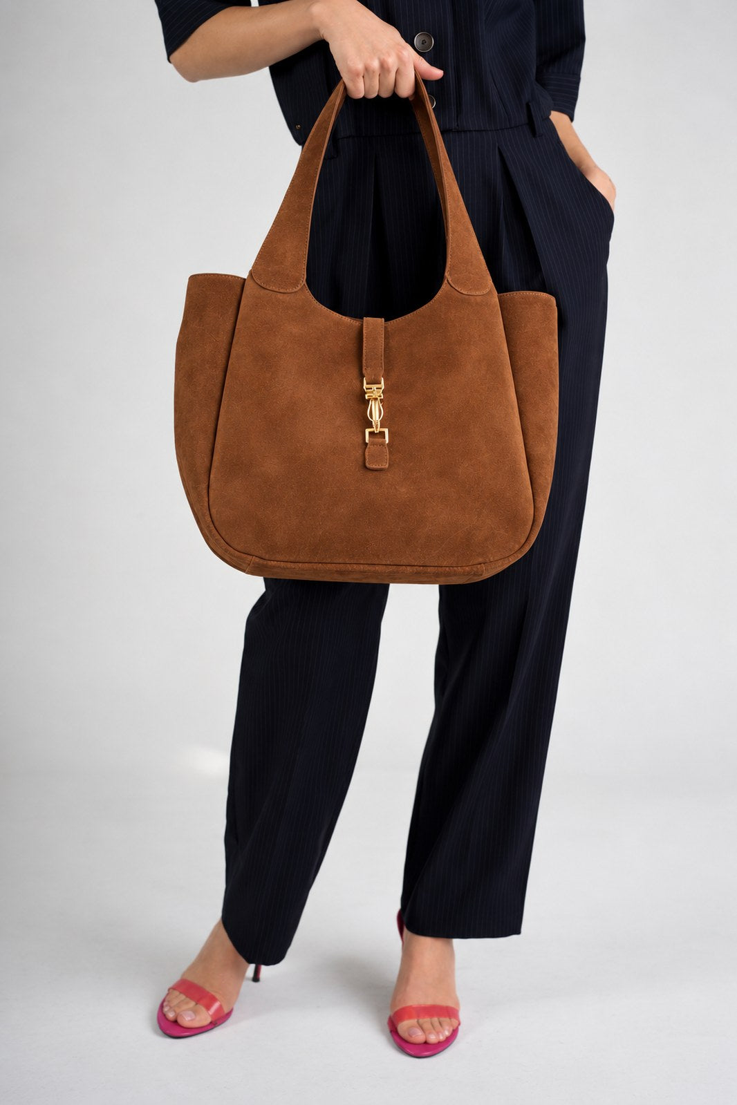 AMELIE Leather Top Handle Bag - Cognac