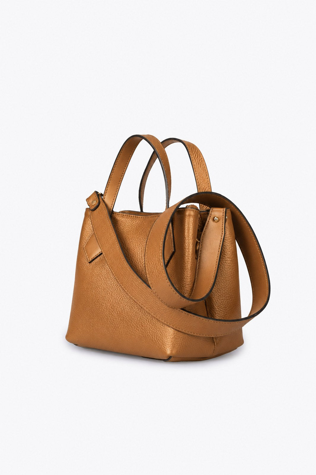 MINA Leather Top Handle Bag - Cognac