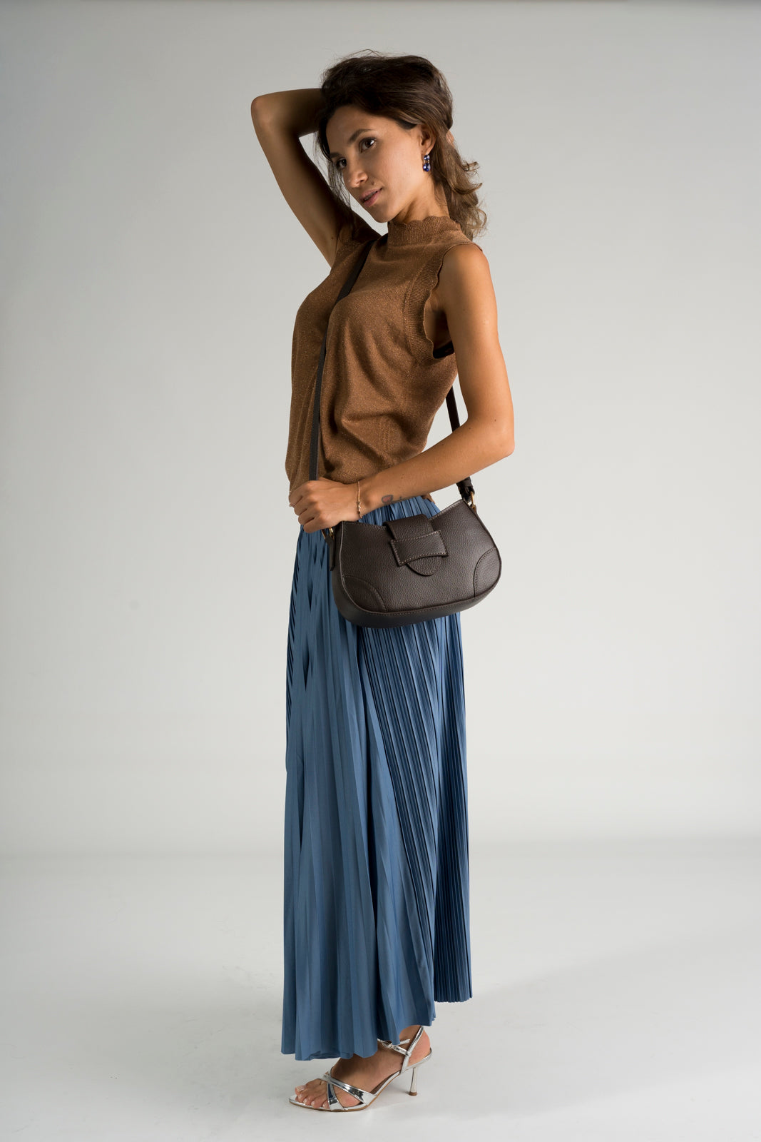 MARLENE Leather Crossbody Bag - Brown