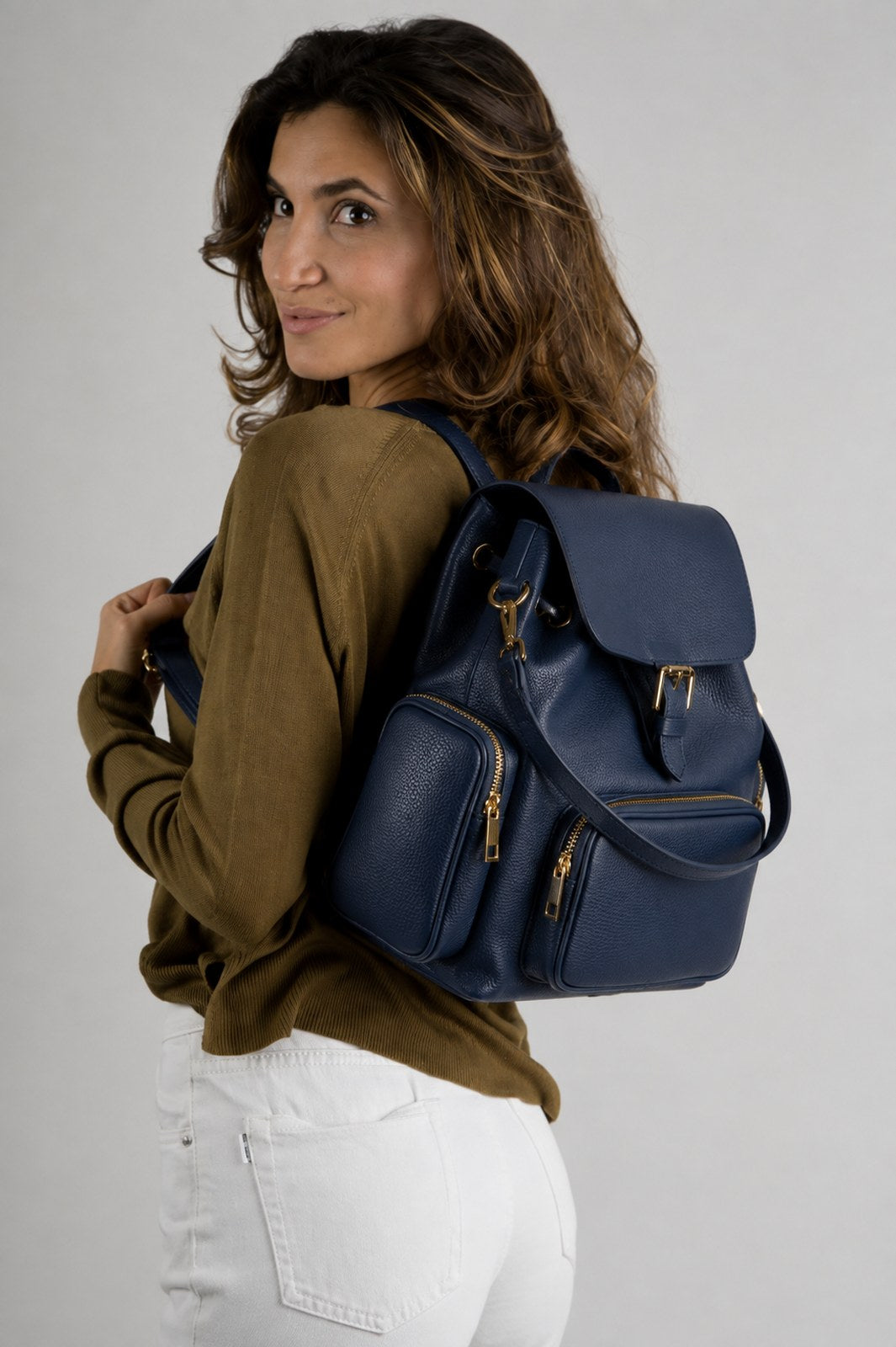 NOA Leather Backpack - Blue
