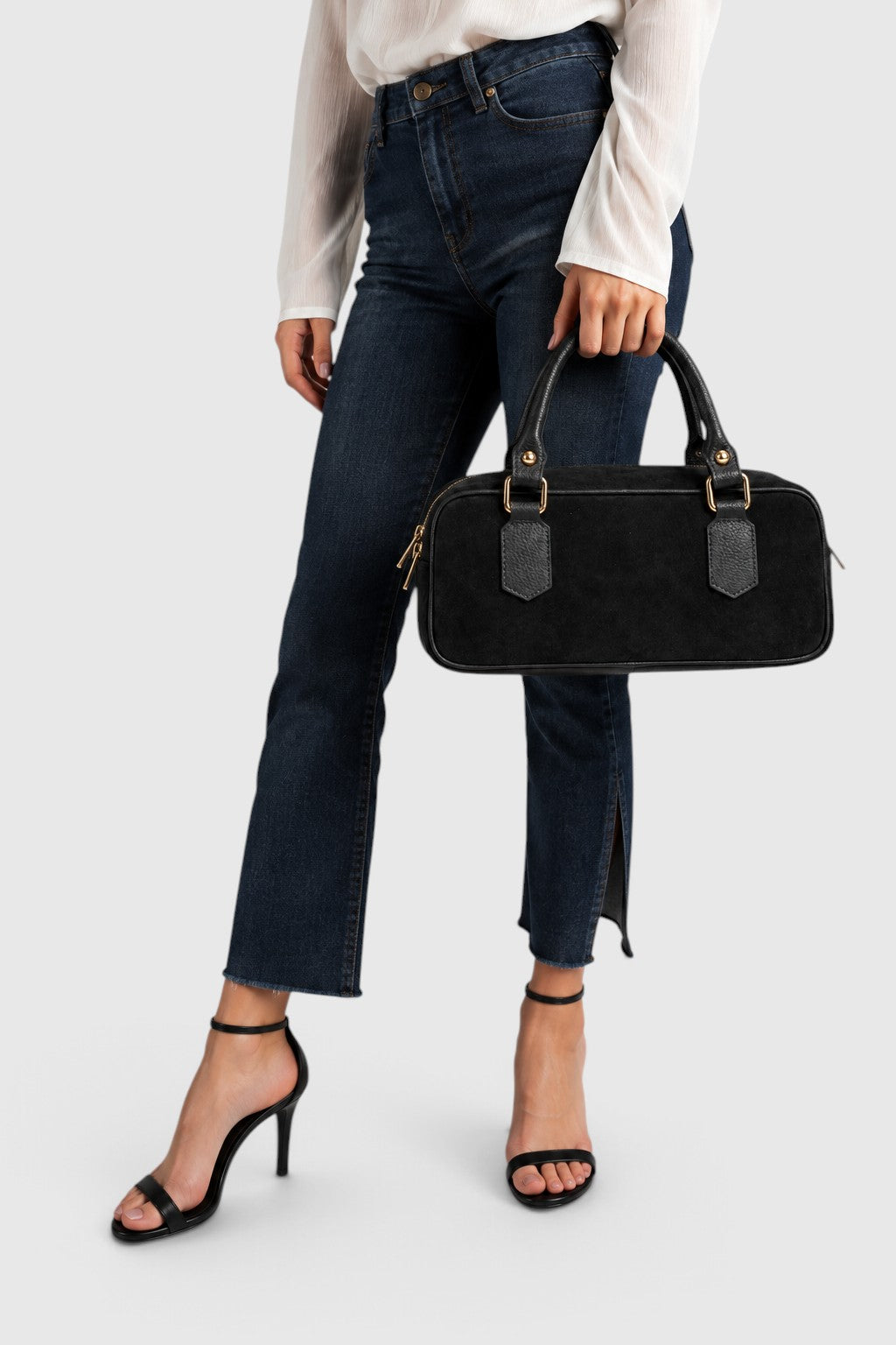 TIANNA Leather Top Handle Bag - Black