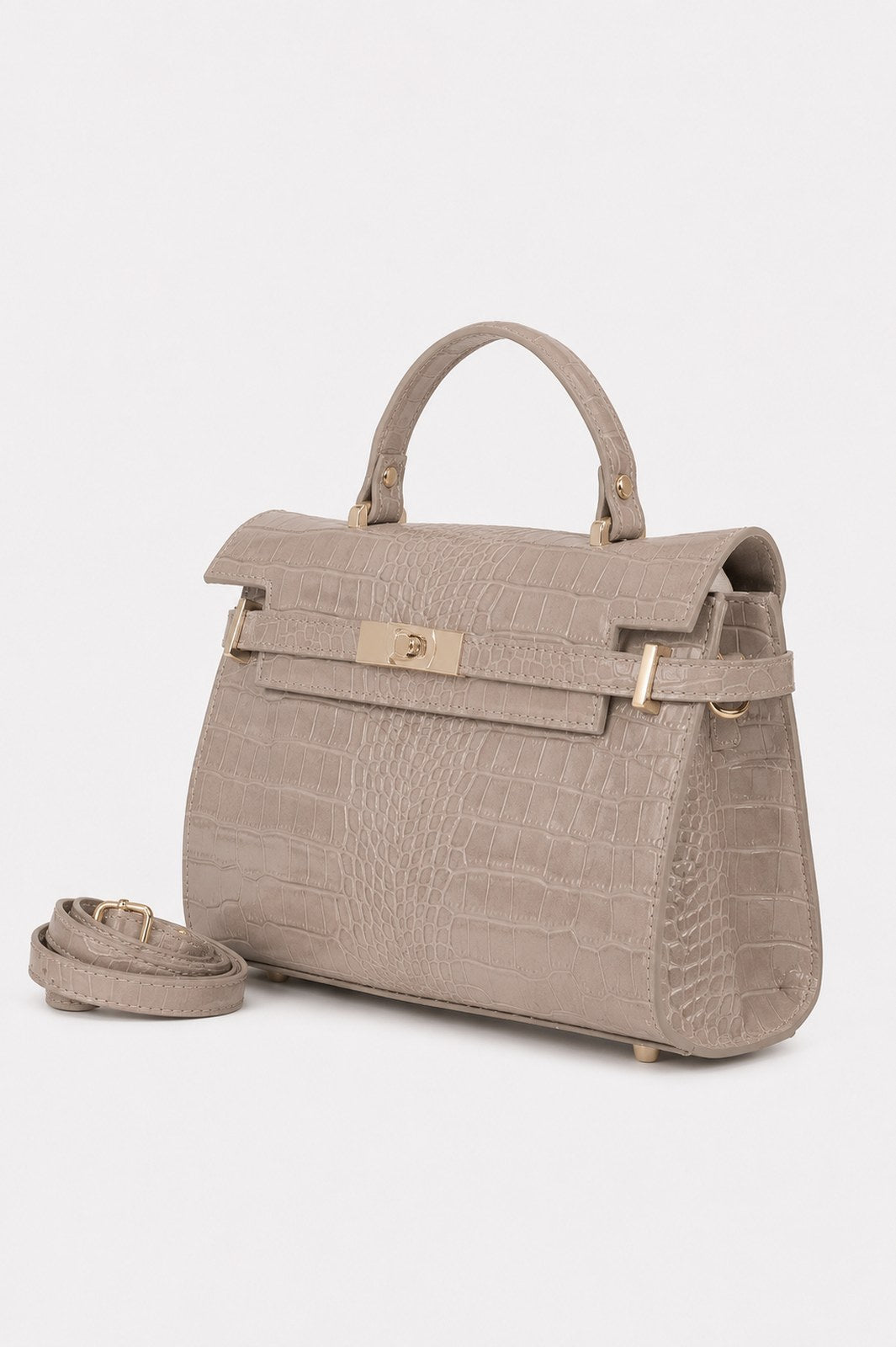 LEA Leather Top Handle Bag - Taupe