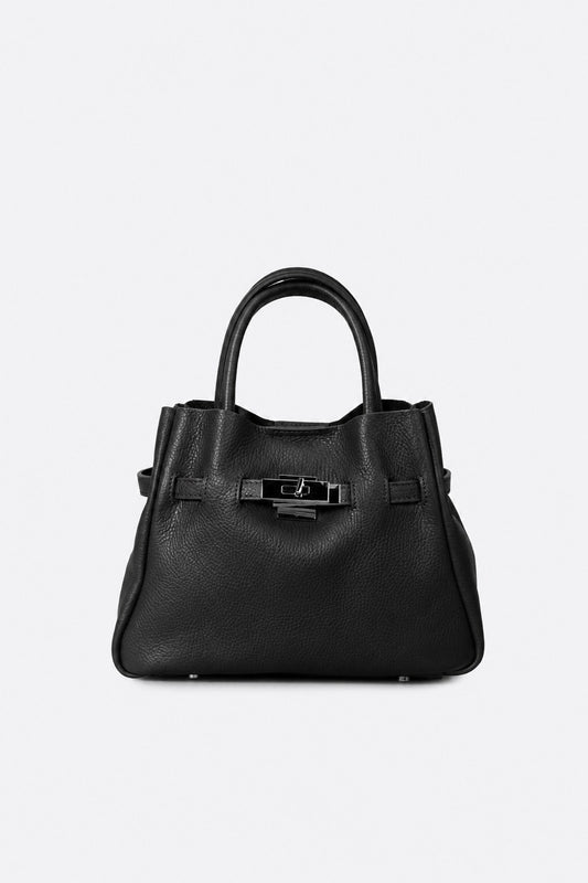 MIRANDA Leather Top Handle Bag - Black