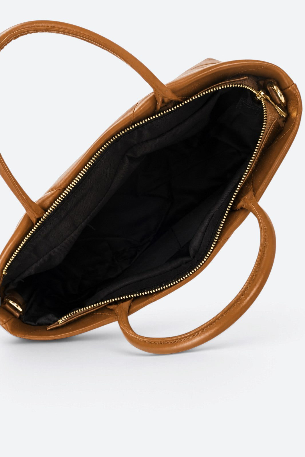 GINEVRA Leather Top Handle Bag - Cognac