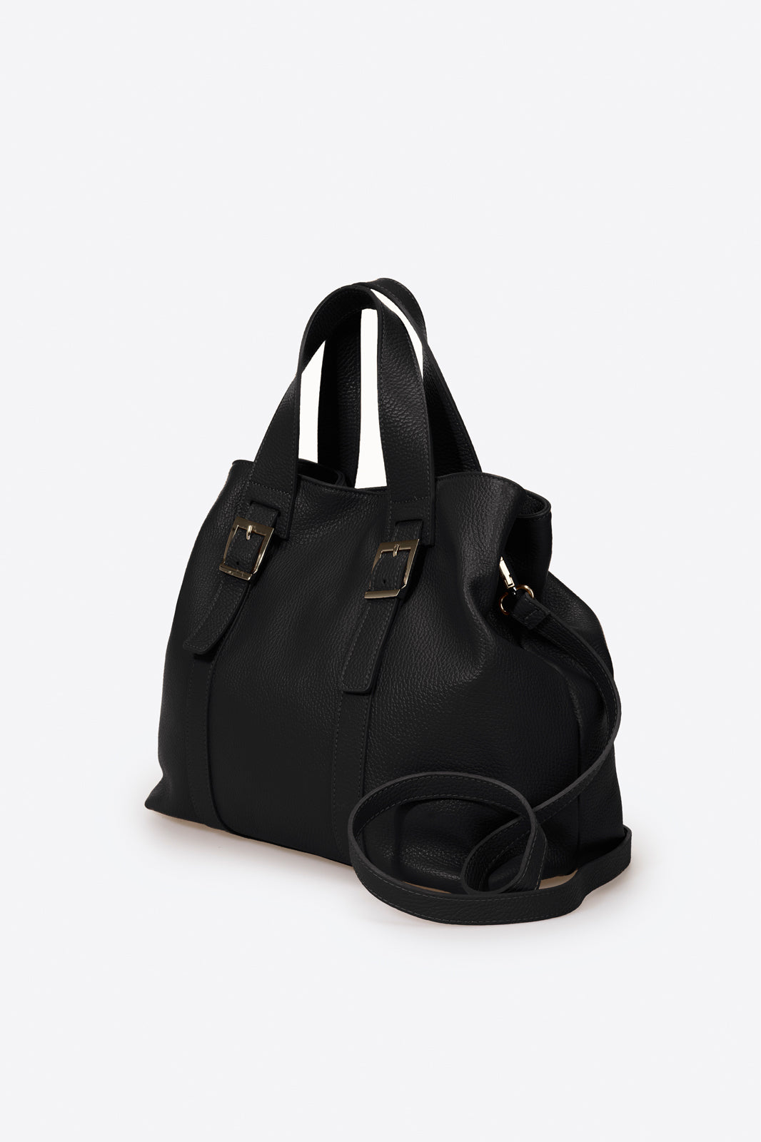 PIPER Leather Top Handle Bag - Black