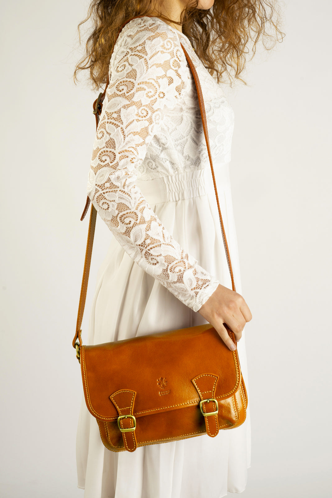 Leather Top Handle Bag 8037 - Cognac