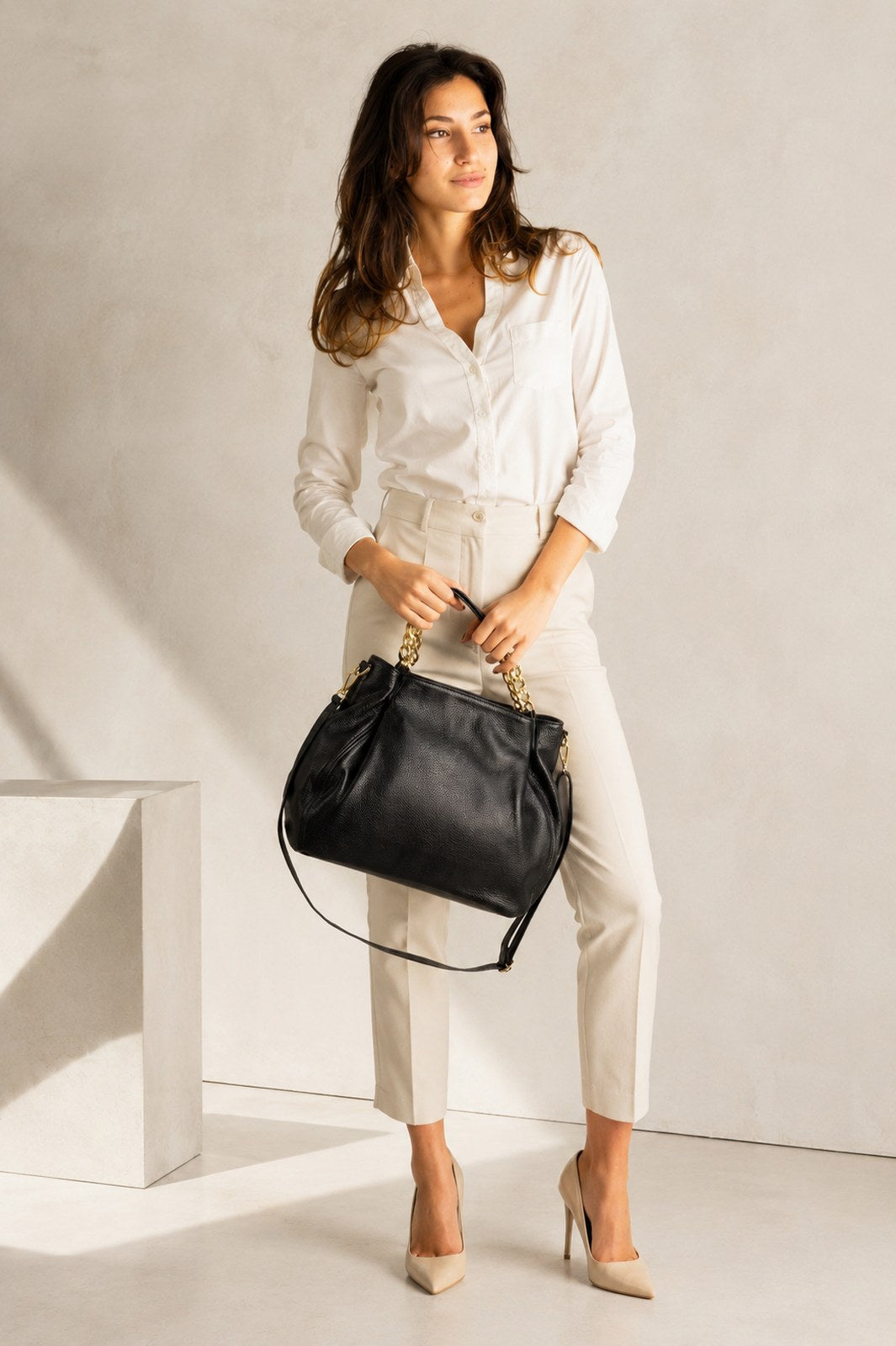 HELEN Leather Shoulder Bag - Black