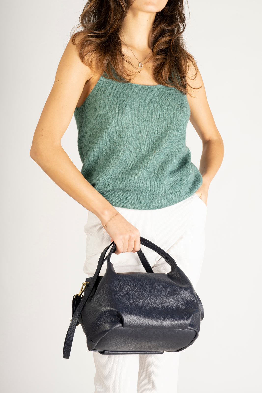 MAYA Leather Top Handle Bag - Blue
